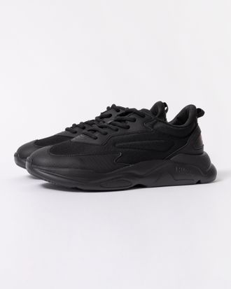 HUGO BOSS Mens Leon Logo-counter trainers with canvas-effect fabric in Black - Size UK 10