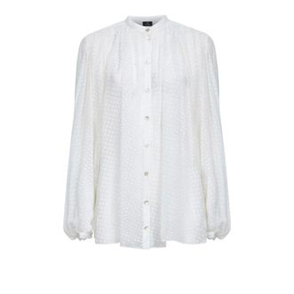 Etro Shirts, female, White, M, Mandarin-Collar Silk Crepon Shirt