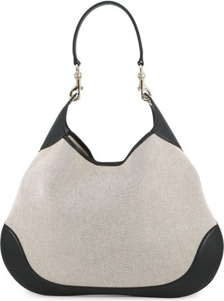 Gucci Beige Black Canvas Leather Handbag Shoulder Bag Tote Bag (Pre-Owned)