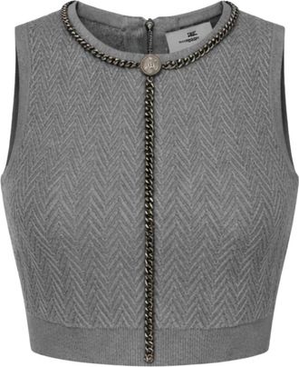 Elisabetta Franchi Viscose Top met Kettinkje - Dames - Tops zonder mouwen - Grijs - XL - Polyester - Tops