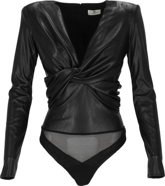 Elisabetta Franchi Faux Leather Bodysuit With Twisted Knot Detail