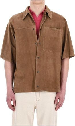 Salvatore Santoro Overshirt met halve mouwen - Heren - Korte mouwen Overhemden - Beige - M - Su&egrave;de - Overhemden