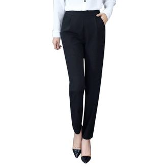 Generic Womens High Waist Slim Fit Trousers, Elegant Black Tailored Dress Pants for Office, Stretchy Formal Ankle Length Pants with Pockets, Classic Smart Wor