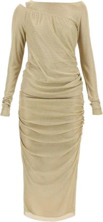 Dolce & Gabbana Lange Lurex Gebreide Jurk met Gedrapeerd Paneel - Dames - Feestkleedjes - Geel - M - Kleedjes