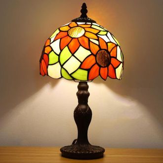 OEM L&aacute;mpara De Mesa Con Pantalla De Cristal Tintado De Girasol - Altura 37 Cm - Casquillo E27 - 60w - Pantalla Art D&eacute;co &Uacute;nica Para Dormitorio Y Oficina