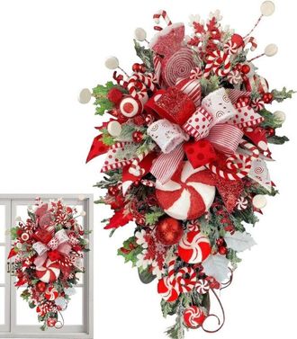 OEM Corona Navide&ntilde;a Con Forma De Bast&oacute;n De Caramelo: Decoraci&oacute;n Artificial Roja Y Blanca, De 120 Cm, Ideal Para El &Aacute;rbol De Navidad, La Pared O El Jard&iacute;n