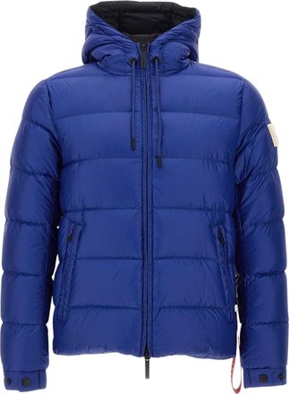 Afterlabel Cropped Glossy Blue Nylon Hooded Down Jacket