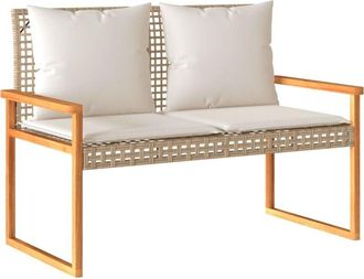 vidaXL Banco de jardín con cojín beige mezcla ratán sintético acacia Vidaxl