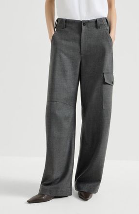 Brunello Cucinelli Virgin wool twill cargo barrel trousers with monili in Dark Grey at Nordstrom, Size 38