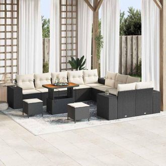 vidaXL Conjunto De Sof&aacute; De Jard&iacute;n 13 Pcs Negro, Crema 90 X 55 X 71 Cm Vidaxl