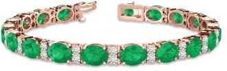 Allurez Lab Diamond & Oval Cut Lab Emerald Tennis Bracelet 14k Rose Gold (13.62ctw)