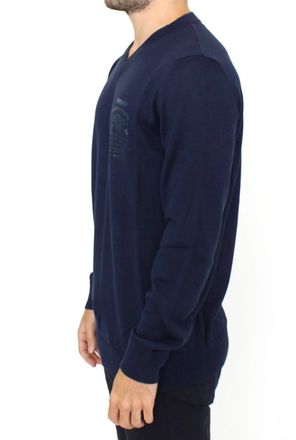 Ermanno Scervino Mens Wool Blend V-Neck Sweater Navy Nylon Polyester