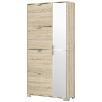 HOMCOM Scarpiera Con Specchio 4 Cassetti E 2 Armadietti 16 Paia Di Scarpe Rovere - Homcom