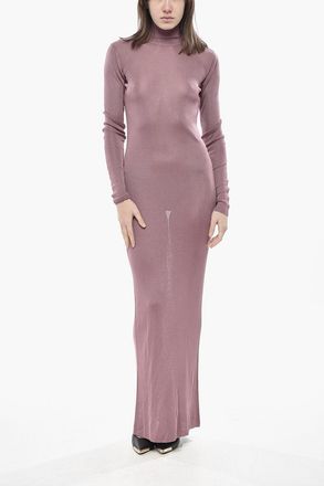 Saint Laurent Vestito a Collo Alto in Maglia Saint Laurent