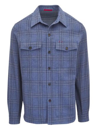 Isaia Geruit shirtjack met zak - Blauw