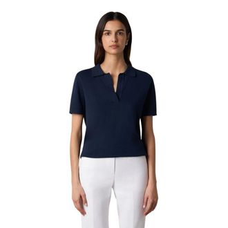 Brooks Brothers Open Collar Katoenen Gebreide Polo - Dames - V-hals truien - Blauw - L - Katoen - Truien & Vesten