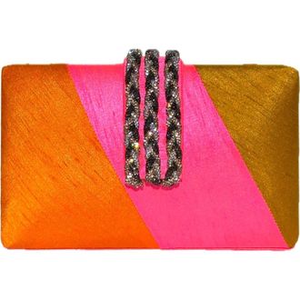 Simitri Diagonal Color Block Braided Fringe Clutch in Papaya Pop at Nordstrom