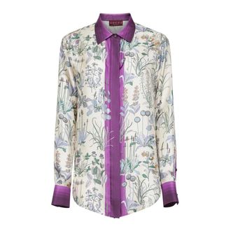 Gucci Geprint Zijden Twill Overhemd - Dames - Overhemden - Veelkleurig - XL - Leer - Overhemden