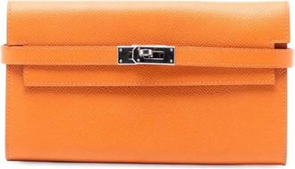 Herm&egrave;s 2000-2014 Epsom Kelly Trifold Wallet long wallets - women - Calf Leather - One Size - Orange