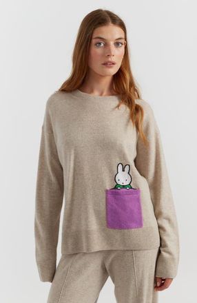 Chinti and Parker Wool-Cashmere Miffy Peek-Pocket Sweater in Soft Oat at Nordstrom, Size Large