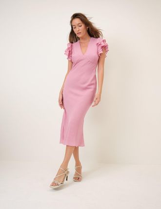 Nobody's Child Pink Frill Sleeve Layla Midi Dress
