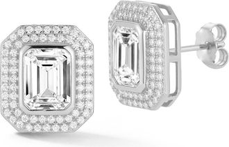 Glaze Jewelry Emerald Cut Moissanite Halo Stud Earrings in Silver at Nordstrom Rack
