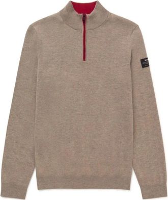 Ecoalf Beige Zip-Up Gebreide Trui - Heren - Coltruien - Bruin - S - Truien & Vesten