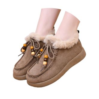 Generic Womens Suede Platform Loafers with Fur Lined Fashion Suede Furry Collar Slip On Winter Ankle Boots Winter Outdoor Daily Work Walking Shoes (Khaki,6.5)