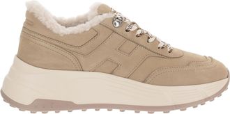Hogan Beige Hi-Fi Fur-Lined Suede Sneakers