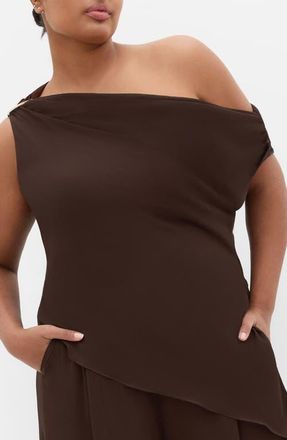 City Chic Skyla Asymmetric One-Shoulder Top in Chocolate at Nordstrom, Size 18W