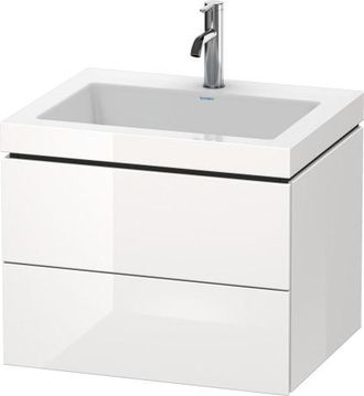 Duravit Lavamanos Para Muebles Duravit L-cube Con Base, Colgado En La Pared, 60x48 Cm, 2 Cajones, Sin Rebosadero, 3 Agujeros Para Grifos, Color: Roble Oscuro 