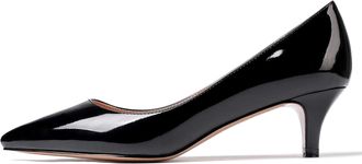 EDEFS Womens Pointed Toe Mid Heel Court Shoes Low Heel Pumps Black EU35