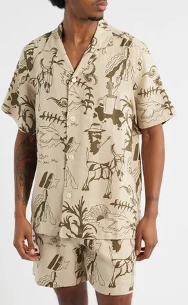 OAS Poplan Linen Camp Shirt in Beige at Nordstrom, Size Xx-Large