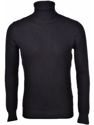 Gran Sasso Textured Turtleneck Sweater In Black Wool