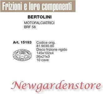 Bertolini Disco De Embrague R&iacute;gido Cortac&eacute;sped De 10 Ranuras Brf 58 Bertolini 15193 81.9030.00