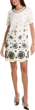 Oscar De La Renta Oscar De La Renta Embellished Stretch Silk-Lined Wool-Blend Shift Dress