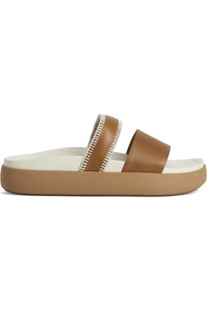 Olukai Womens Pae Leather Sandal In Tan/white Sand
