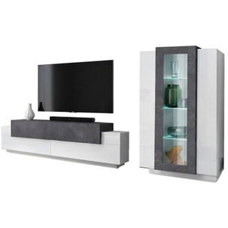 Dmora Parete Attrezzata Isaia, Modulabile, 7 Ripiani Made in Italy, 45x280x120h cm Bianco Cemento