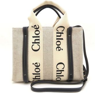 Chlo&eacute; blue Linen Leather Handbag (Pre-Owned)