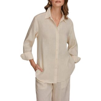 DKNY Linen Button-Up Shirt in Buttercream at Nordstrom, Size X-Large