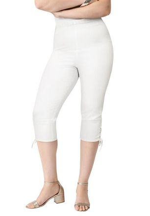 Roaman's Plus Size Comfort Stretch Lace Up Capri Jean in White Denim at Nordstrom, Size 24