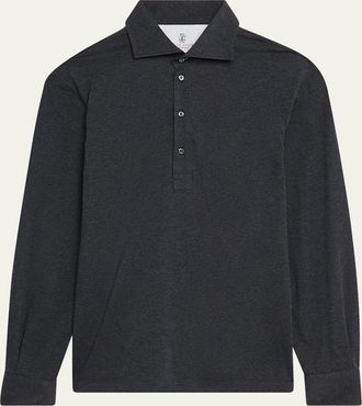 Brunello Cucinelli Mens Cotton Long-Sleeve Polo Shirt