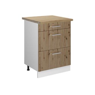 Vicco Mueble Bajo De Cocina R-line, Roble Artesanal, 60 Cm Con Cajones, Et Roble