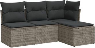 vidaXL Set De Sof&aacute;s De Jard&iacute;n 4 Pzas Y Cojines Rat&aacute;n Sint&eacute;tico Gris Vidaxl