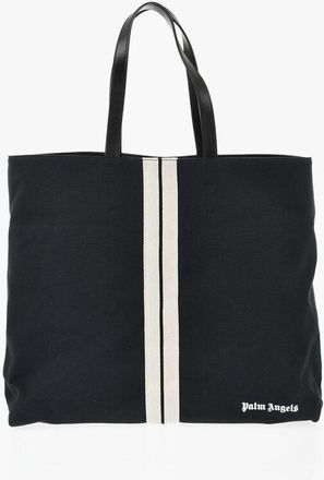 Palm Angels Cotton Tote Bag with Contrast Band and Leather Handles size One Size