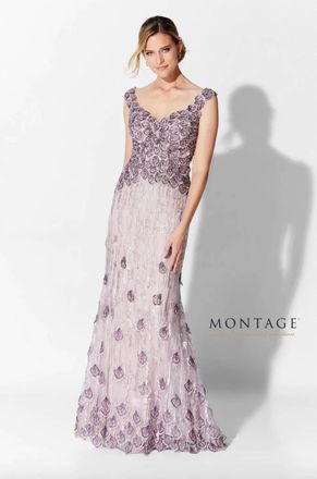 Mon Cheri Beaded Off-The-Shoulder Dress In Pink Topaz