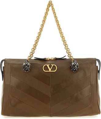 Valentino Garavani Tassen, Dames, Bruin, ONE Size, Leer, Panthea Medium Schoudertas