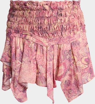 Isabel Marant Ceiva Smocked Silk Handkerchief Mini Skirt