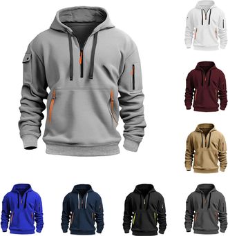 Generic Men Solid Hoodie Mens Hoodie Pullover Classic Hooded Fleece Top Plain Ribbed Cuff Long Sleeve Sweatshirt Pull Over Jumper Hoody Top Lightweight White