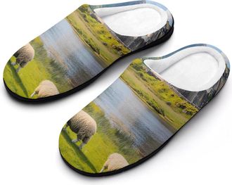 Generic Castle Scottish Highlands Sheeps Mens House Slippers Memory Foam Washable Cotton Slip on Home Shoes